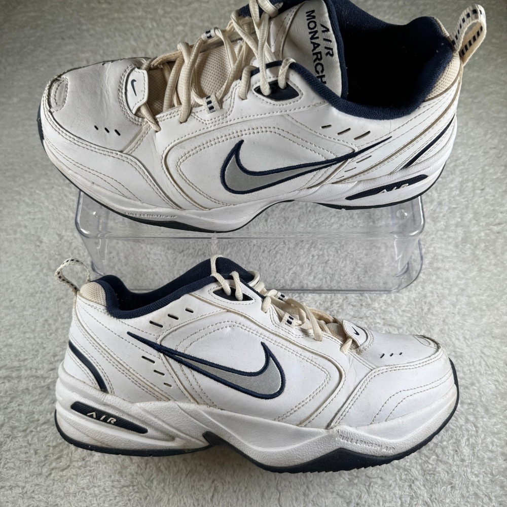 Nike Air Monarch IV Mens 9.5 White Navy Good 4E Wide Training Shoes Sneakers